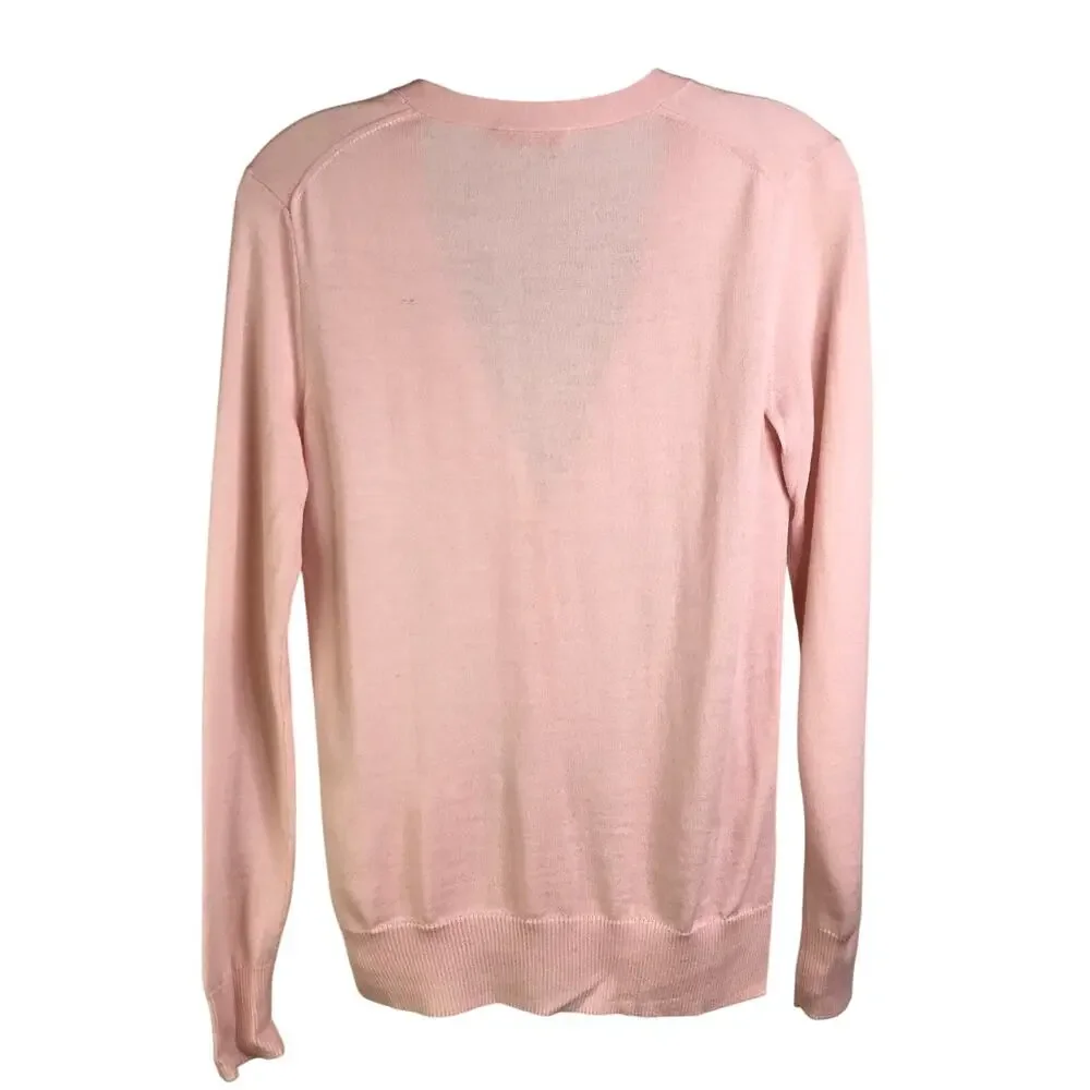 Tory Burch Madeline Cardigan Wmns Size XS/TP Coastal‎ Pink Gold Logo Buttons